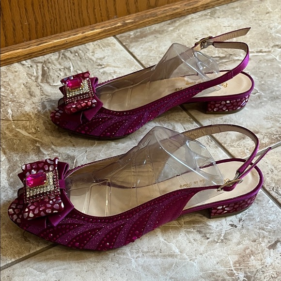 Enzo di Roma Vibrant Fuchsia Bow Gem & Rhinestone Slingback Flats - Size 39 / 8 - Picture 1 of 16